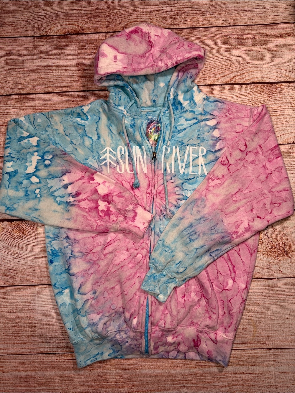 Exist Tie Dye Hoodie Men’s Medium Pink Blue Full Zip Psychedelic Sweatshirt